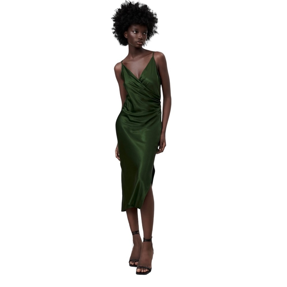 Zara Green Satin Midi Dress